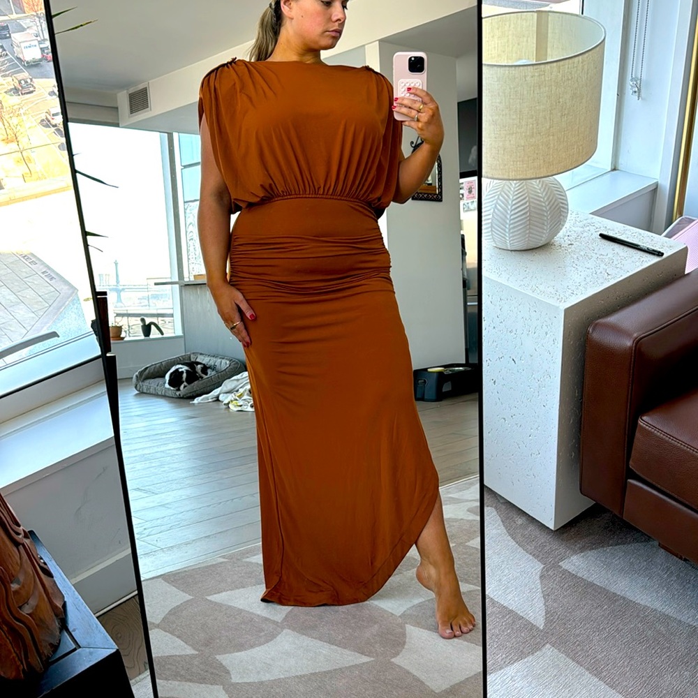 SEXY CHAIN FRONT MAXI DRESS - RUST/ORANGE - PLUS SIZE - 1X